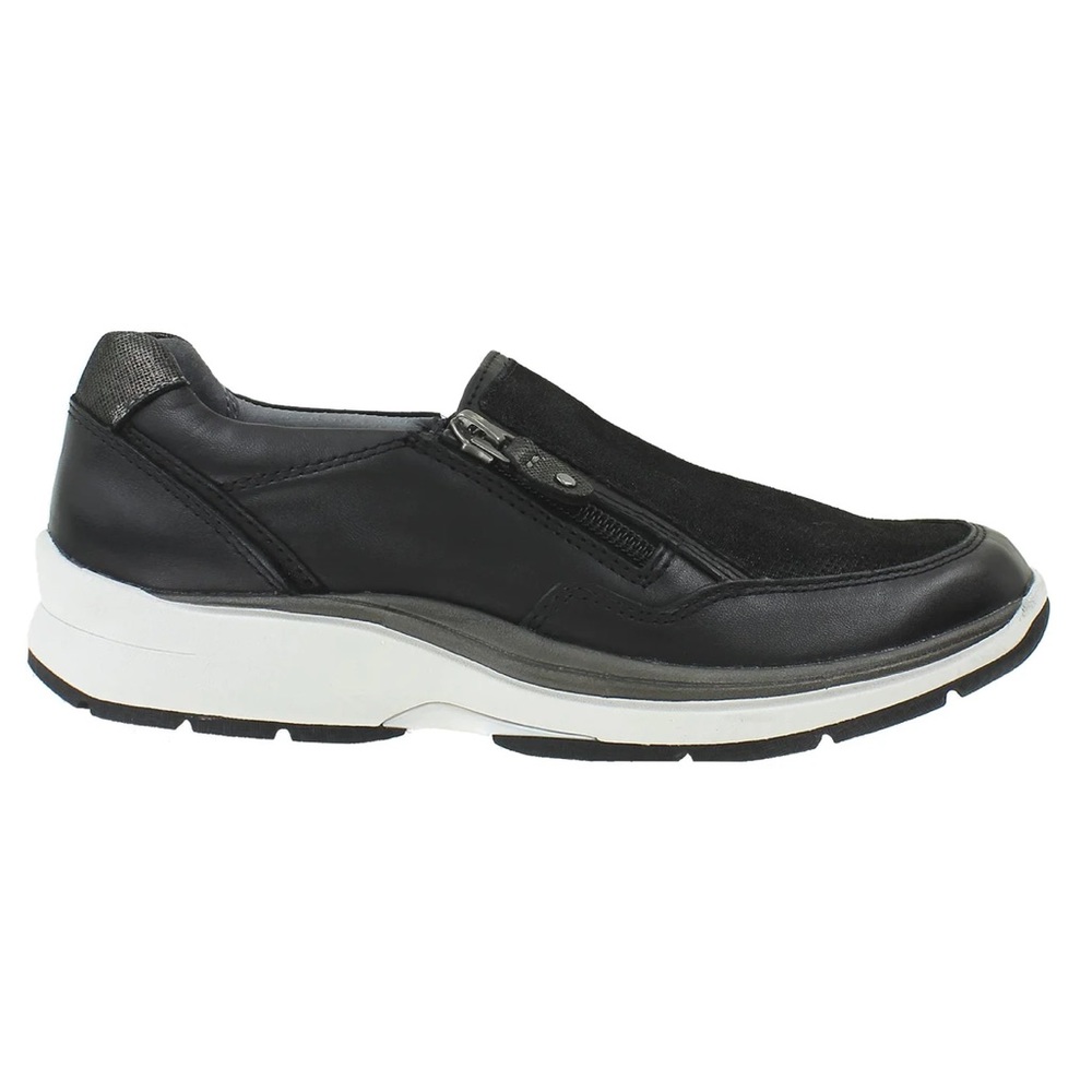 Aravon Pyper Black Leather Side Zip Comfort Slip On Sneakers Woman’s 9.5M